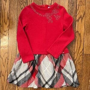 Mayoral Red Long-Sleeve Dress with Plaid Skirt